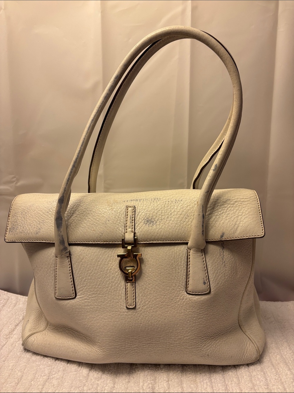 Salvatore Ferragamo white preowned Leather Satchel with Gold Hardware